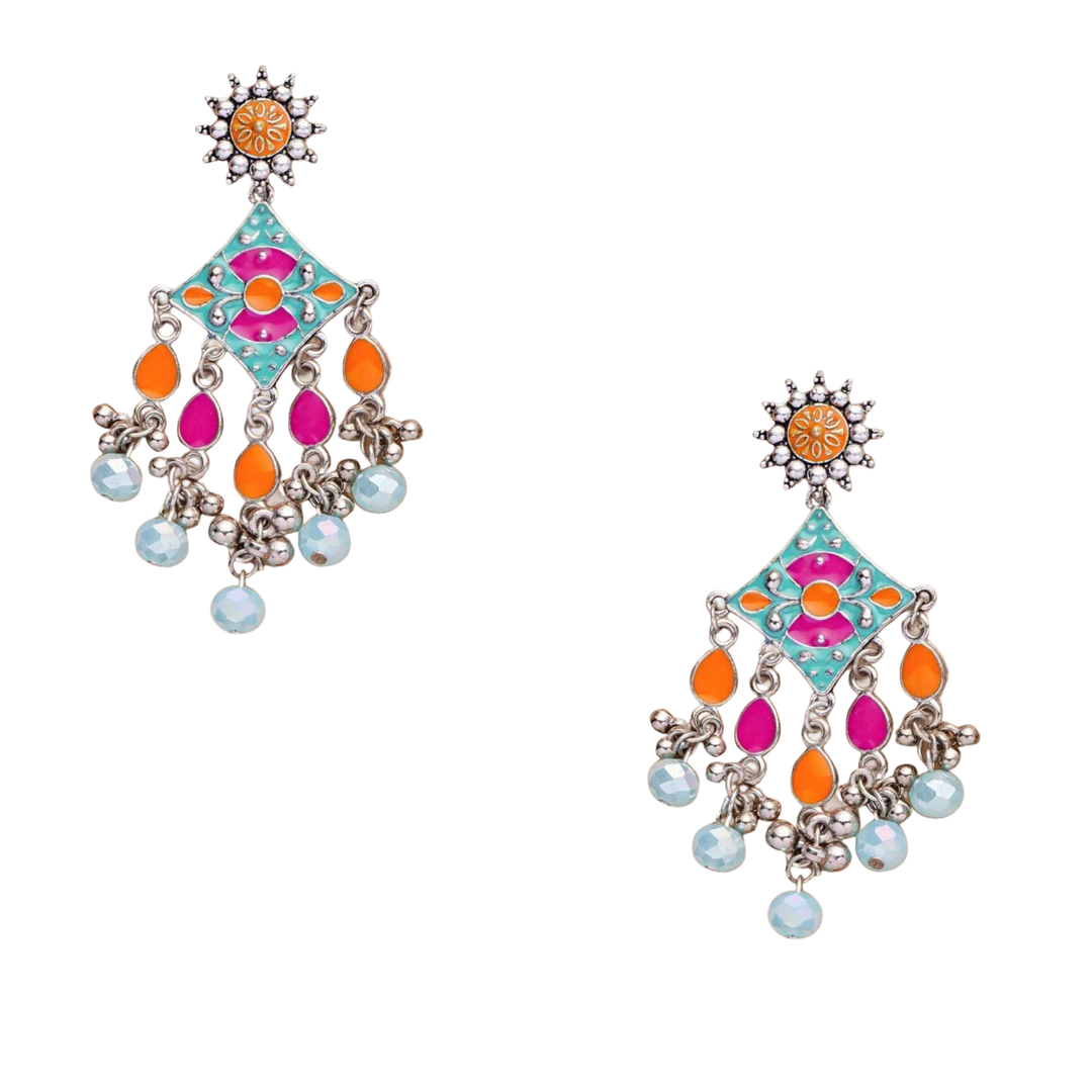 Abhinn Meenakari Silver Danglers Earrings (Multicolour)