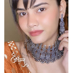 Load image into Gallery viewer, Abhinn Silver Oxidised Trendy Floral Design Necklace Set For Women
