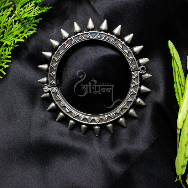 Abhinn Antique Silver Replica Tribal Bracelet Studded With Silver Beads For Women.