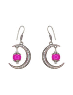 Load image into Gallery viewer, Abhinn Unique Silver Moon Shaped Pink Dangler Earrings For Women
