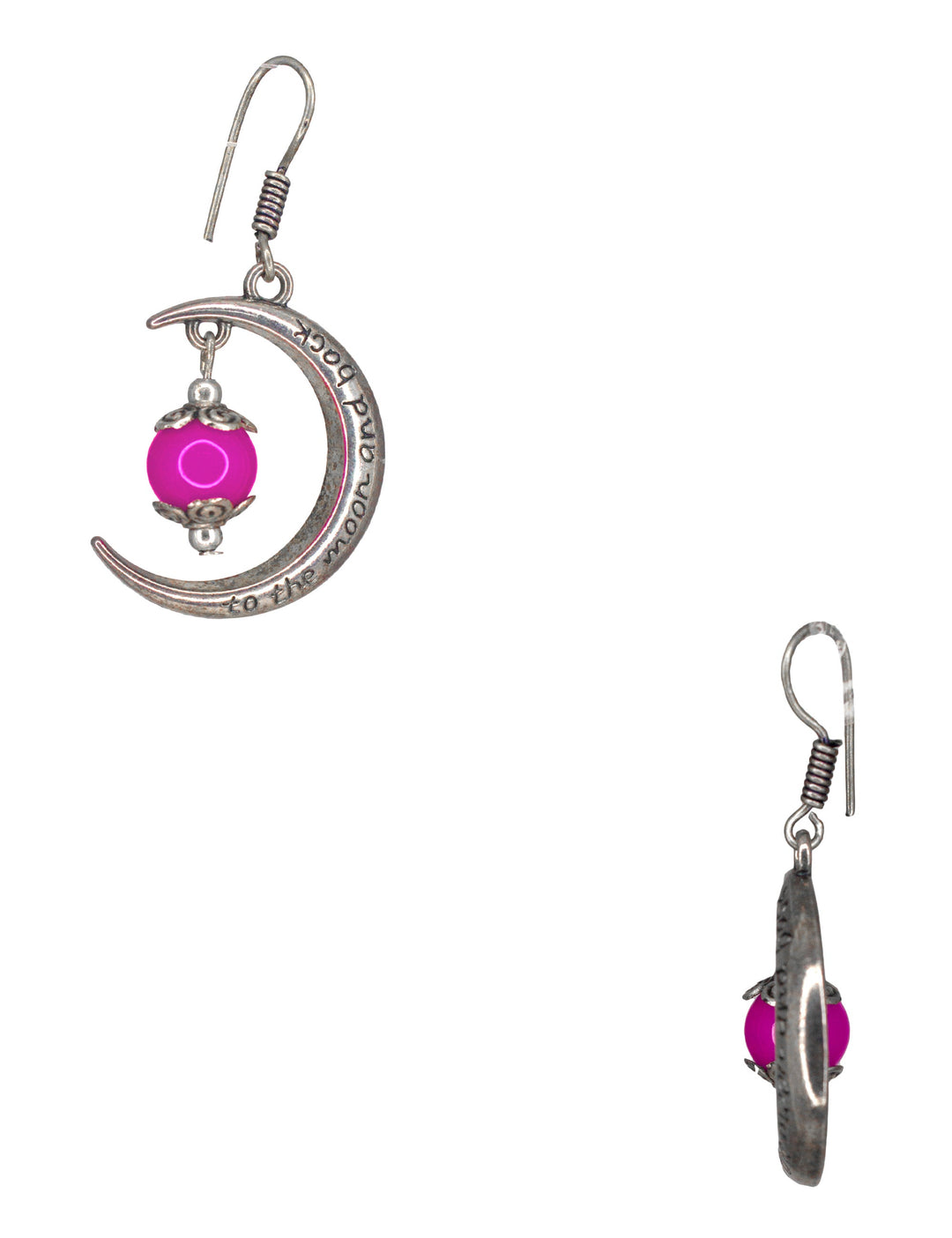 Abhinn Unique Silver Moon Shaped Pink Dangler Earrings For Women