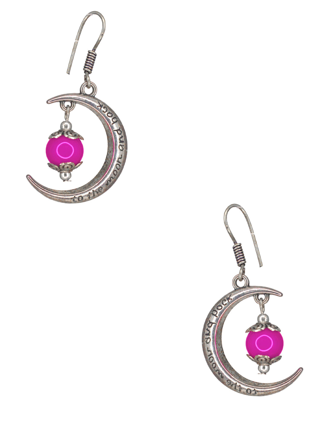 Abhinn Unique Silver Moon Shaped Pink Dangler Earrings For Women