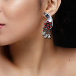 Load image into Gallery viewer, Abhinn Unique Silver Replica Peacock Design With Red CZ Stones Stud Earrings For Women 
