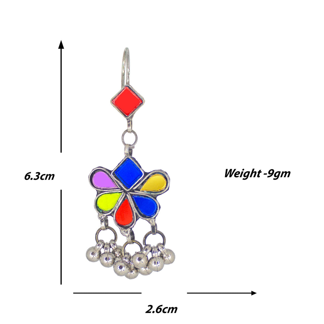 Abhinn Afghani Silver Plated Floral Design Multi Glass Dangler Earrings For Women