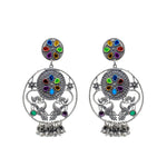 Load image into Gallery viewer, Abhinn Afghani Silver Oxidised Peacock Design Multi Colour Dangler Earrings For Girls
