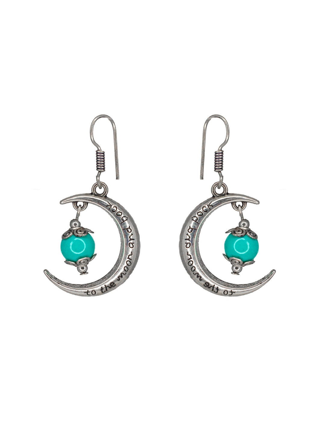 Abhinn Unique Silver Moon Shaped Green Dangler Earrings For Women