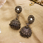 Load image into Gallery viewer, Abhinn Silver Oxidised Temple Design Long Jhumka Earrings For Women 
