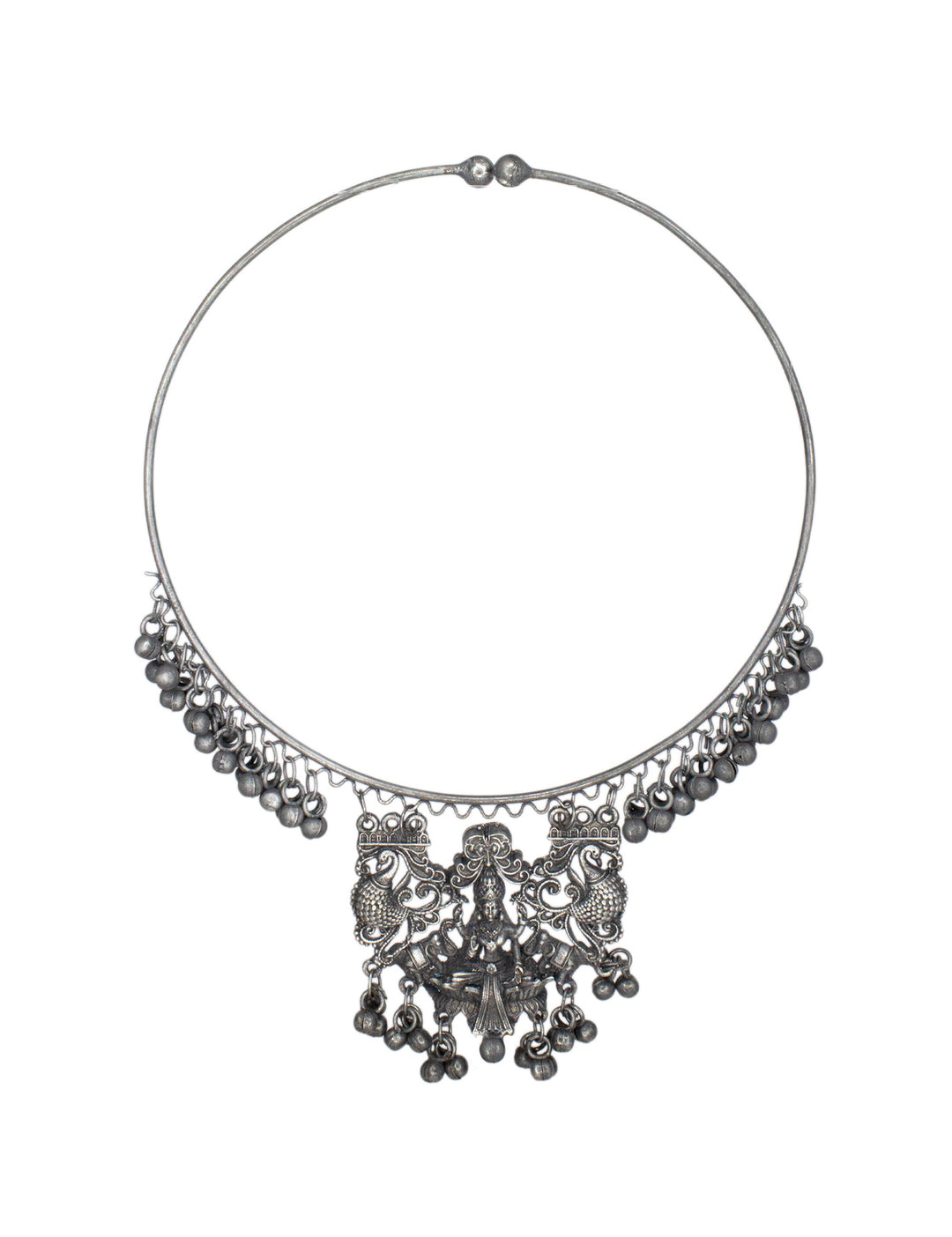 Black Oxidised Silver Goddess Lakshmi Hasli Necklace Sets for Women