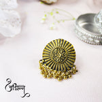 Load image into Gallery viewer, Abhinn Golden Oxidised Tribal Design With Golden Beads Ring For Women
